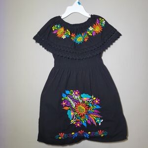 Mexican Traditional Embroidered Black Kids Dress